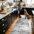 Washable 2X10 Kitchen Area Rug: Entryway Abstract Rug Runner Soft Bedroom Besides Floor Mat Non-Slip Indoor Farmhouse Carpet for Bathroom Living Room Stain Resistant Runner for Family(2x10,Black/Grey)