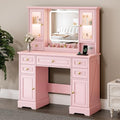 Vanity Desk with Mirror & Lights, Makeup Vanity with Power Outlet & USB Ports, Farmhouse Dressing Table, 6 Drawers & 4 Storage Cabinets, RGB Cabinet Lighting, 3-Color Dimmable Mirror