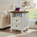 SAVOR LIFE Farmhouse Side Table with Charging Station, White