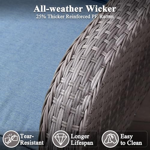 2-Seat Modern Patio Furniture Set with Swivel Rocking Chairs, Thick 4″ Cushions, Dual-Strand Wicker Rattan, Rust-Resistant Steel Frame – Outdoor Conversation & Modular Sectional,Navy