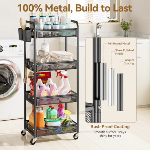 YASONIC 4 Tier Rolling Cart – Rolling Storage Cart with Wheels