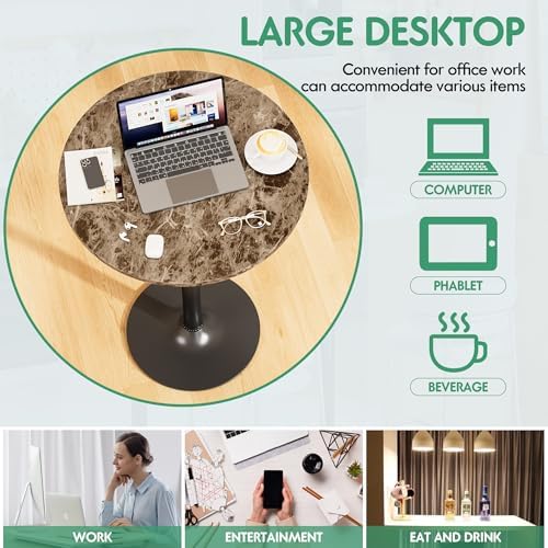 Shahoo Round Bar Table, Cocktail Table with Metal Base & MDF Top, Counter Height Pub Table for Dining Room, Living Room, Kitchen, Bar, Pub, Cafe, Faux Marble