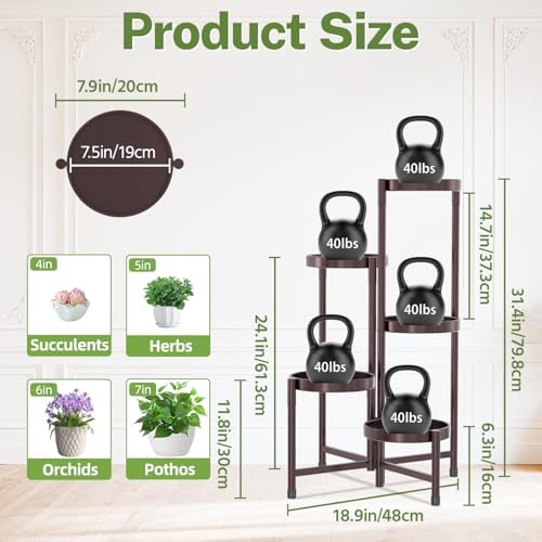 iDavosic.ly Plant Stand Indoor Outdoor, 5 Tier Metal Corner Shelf, Bronze