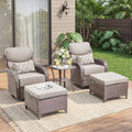 Luxury 5 Pieces Patio Furniture Set-Outdoor Swivel Rocker Patio Chairs with 6" Thick Cushions, Swivel Rocker Chairs with Ottomans & Side Table, Outdoor Conversation Sets for Porch Deck(Brown/Beige)
