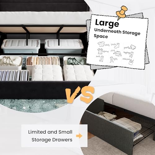 SHA CERLIN King Size Lift Up Hydraulic Storage Bed Frame Black