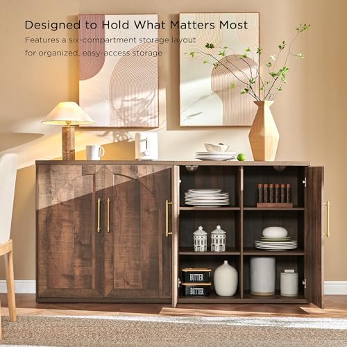 ACCOHOHO Arched Door Sideboard Buffet Cabinet Set of 2, Rustic Oak