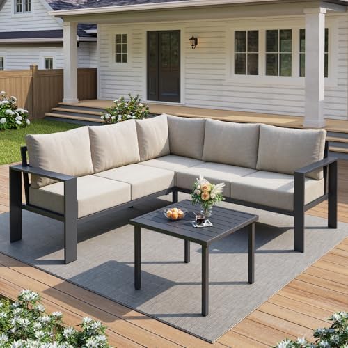 UDPATIO 6-Piece L Shaped Outdoor Sectional Sofa, 6" Thick Cushion