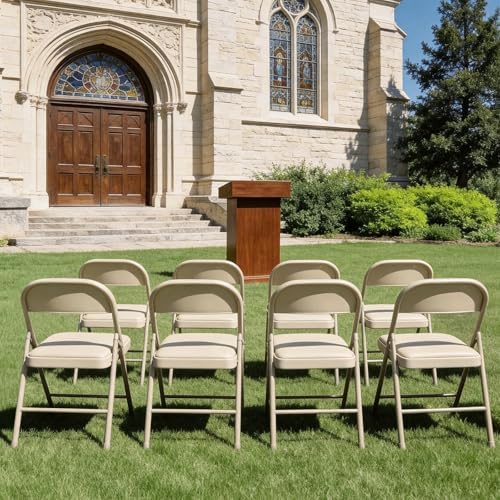 Folding Chairs 2 Pack, PU Leather Padded Folding Chairs for Outside and Indoor, Heavy Duty Portable Foldable Metal Commercial Seat for Home Office, Dorm, Party, Backyard, Lawn, Patio, Khaki