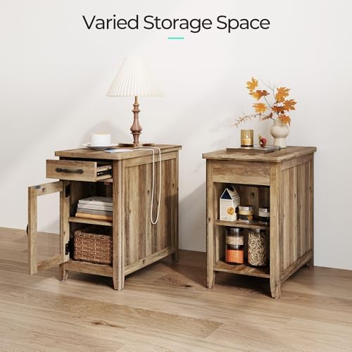 LINSY HOME Living Room Table Sets 4 Piece with TV Stand, Farmhouse TV Stand for 65 Inch TV, Coffee Table with Drawers, Two End Table with Charging Station, Brown