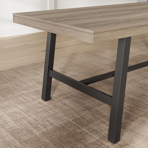 GarveeHome Industrial Dining Table for 6-8 People, 78.7" Long Kitchen Table with Sturdy Metal Frame, Rectangular Counter for Dinner, Kitchen, Dining Room (Grey Walnut, 79" Non-extendable)