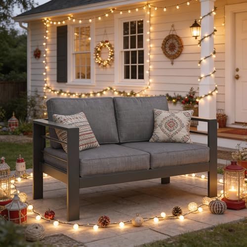 Kiss the Water Aluminum Patio Sofa, Loveseat Dark Gray Outdoor Couch