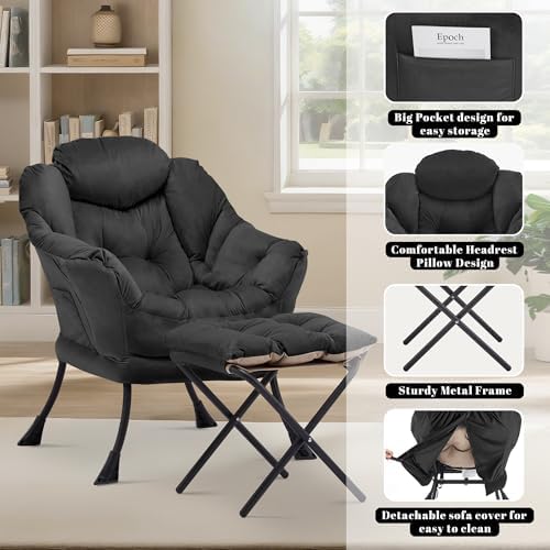 Lazy Chair with Ottoman, Black