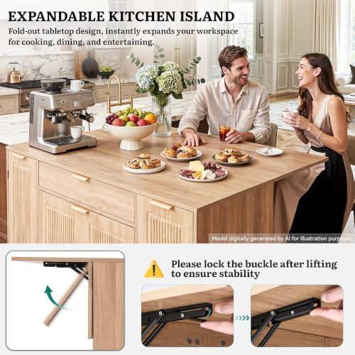 YITAHOME Expandable Kitchen Island with Hidden Trash Cabinet