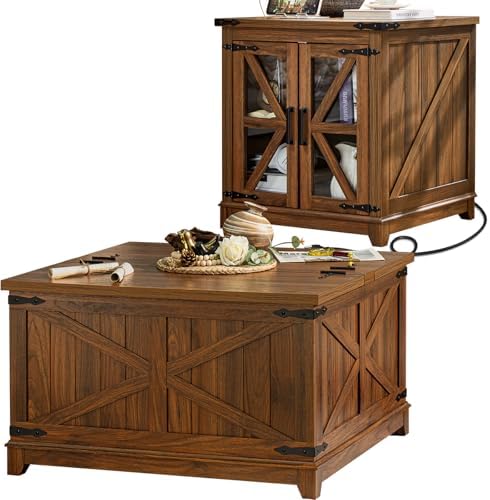 Joaxswe Farmhouse Coffee Table Set 2, End Table and Coffee Table