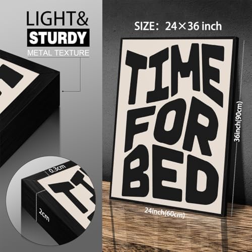 Black And White Time For Bed Poster Funny Quotes Wall Art 24x36 inch Black Framed Trendy Modern Minimalist Canvas Prints for Living Room Bedroom Wall Decor