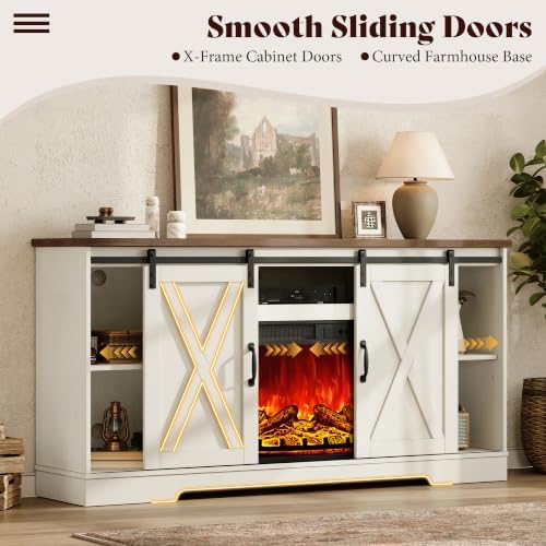 AMERLIFE 59" Fireplace TV Stand for TVs up to 65" with Sliding Barn Doors