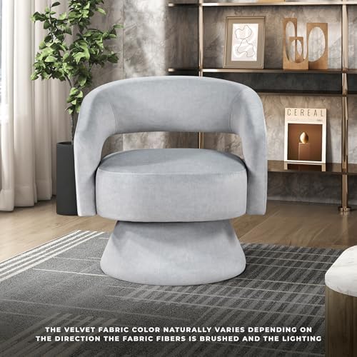 Lexicon Swivel Accent Chair, Modern Velvet Round Barrel Chair, Gray