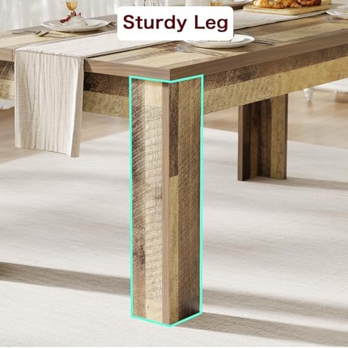 63" Farmhouse Dining Table with 1.18" Thickened Top, Rectangular Kitchen Table for 4-6 People, Heavy Duty Rustic Wood Dinner Table for Dining Room, Sturdy Wood Table, 300 lbs, Rustic Brown