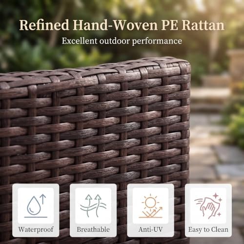 5 Piece Outdoor Sectional Patio Furniture Sets, All Weather Outdoor Wicker Rattan Patio Conversation Set, Patio Seating Sofas with Cushions, Lumbar Pillows and Tempered Glass Table