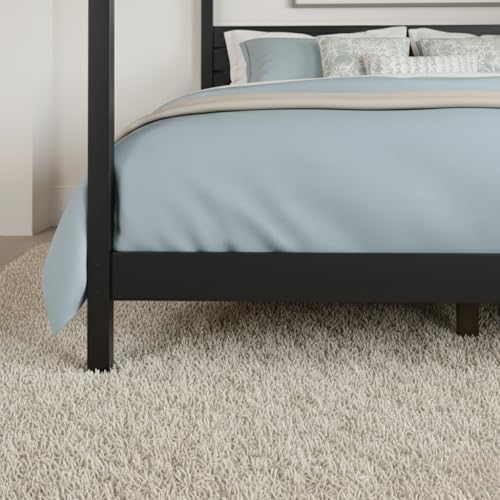 Solid Pine Canopy Bed Frame, King — Matte Black Painted Finish