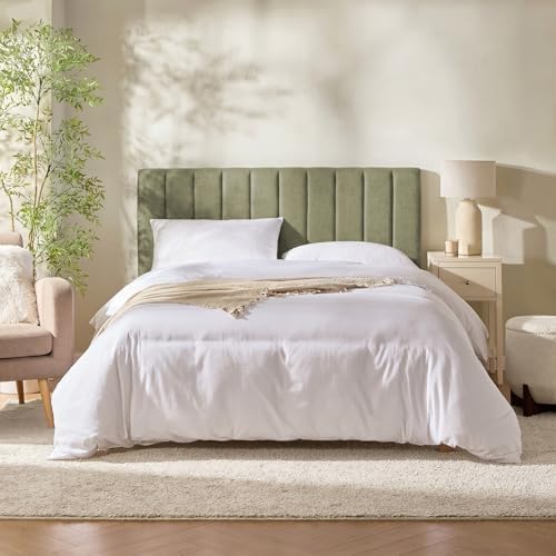 Nestl Upholstered Queen Headboard - Easy Assemble Channel Stitched Headboard Queen Size - Wall Mounted Headboards with 3D Soundproof Wall Panels Peel & Stick Floating Headboards, Olive Green