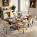 Miereirl 9-Piece Modern Farmhouse Dining Table Set, 86.6" x 47.2" Sturdy Stable Dining Table with 8 Chairs, Rectangular Kitchen Table Set for 8,(Walnut Table+8 Beige Chairs)