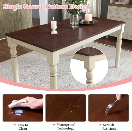 AMERLIFE 6 Piece Farmhouse Dining Table Set with 60" Solid Wood Table