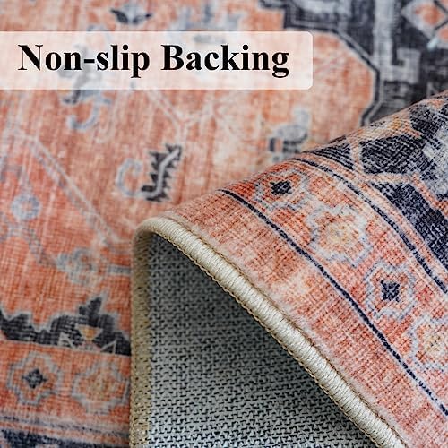 Washable 2x3 Small Area Rug: Vintage Indoor Soft Non Slip Door Mat Stain Resistant Carpet for Bedroom Living Room Light Weight Floor Mat for Kitchen Bathroom - Perfect for Homes with Pets (2x3,Orange)