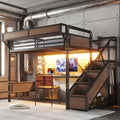 KEIKI Twin XL Size Metal Loft Bed Frame with Storage Staircase, Desk, Black