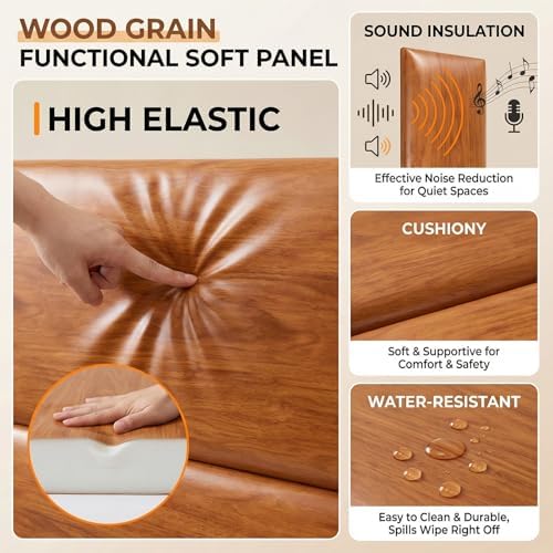 Xuhal 94.48 x 29.52 in Peel and Stick King Headboard, 12 Panels, Oak