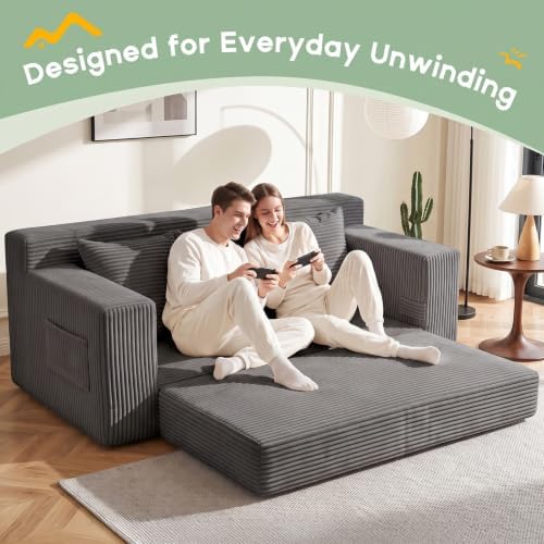 Boneless Couch for Living Room, 3 Seater Convertible Sofa Bed in Box, Grey