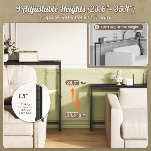 Huuger Narrow Console Table with Power Outlets & USB-C, Black