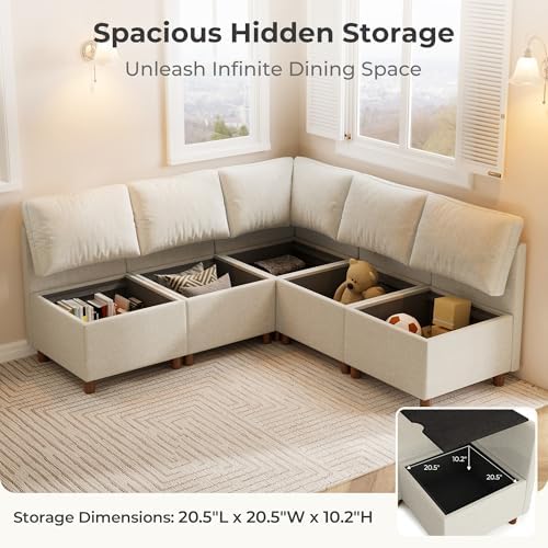 SITJOY Breakfast Nook Bench with Storage, Beige, 6 Seat (1 Corner)