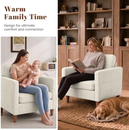 Accent Chair Set of 2, Living Room Chairs, Chenille Reading Armchair