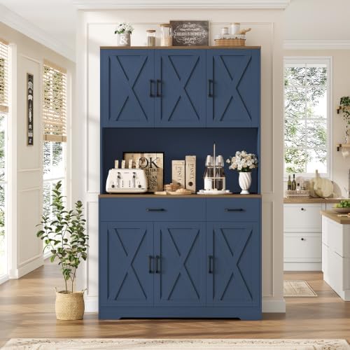 HOSTACK 71" H Kitchen Pantry Storage Cabinet, Farmhouse Hutch Cabinet, Blue