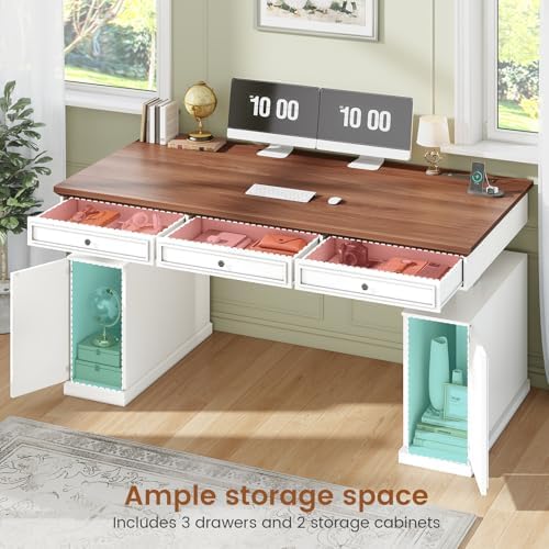 SEDETA 55.1" Farmhouse Executive Electric Standing Desk with 3 Drawers