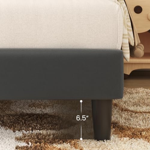 Fluest Twin Bed Frame, Platform Bed Frame with Velvet Upholstered Headboard, No Box Spring Needed, Sturdy Metal Support, Noise Free, Easy Assembly, Modern Bedroom Furniture, Grey