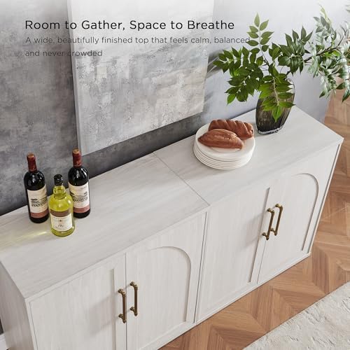 ACCOHOHO Arched Door Sideboard Buffet Cabinet Set of 4, Off White