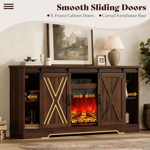 AMERLIFE 59" Fireplace TV Stand for TVs up to 65" with Sliding Barn Doors