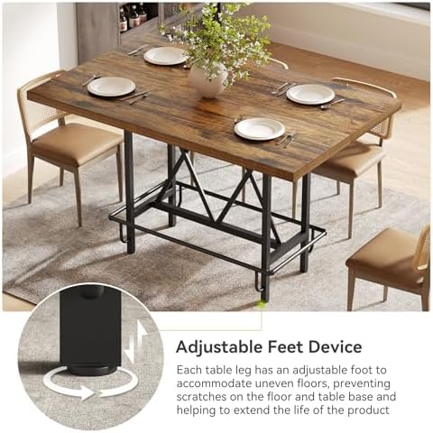 LITTLE TREE 63-Inch Industrial Bar Table with Metal Footrest, Counter Height Pub Table for Kitchen, Home Bar & Entertaining (Brown)