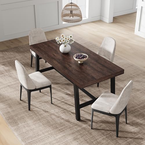Garvee 63" Farmhouse Dining Table, Rustic Kitchen Table, Dark Rustic Birch