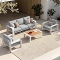 Oversized Aluminum Outdoor Furniture Set, Extra Large Patio Furniture Sofa Set 4.8” Widened Armrest & Ultra-Thick Cushions, 4 Pcs Modern Patio Sectional for Backyard, Porch, White