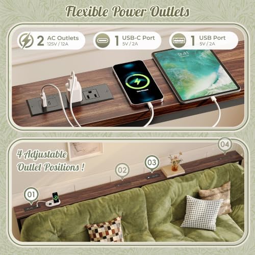 Huuger 110.2 Inch Sofa Table with Power Outlets, Skinny Behind Couch Table