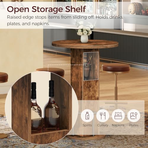 MAHANCRIS Round Bar Table, 35.6" H Bistro Pub Table with Footrest