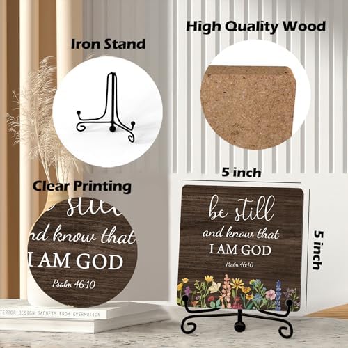 Inspirational Christian Desk Decor, Be Still And Know That I Am God Rutsic Sign, Desk Decorations For Office Home Living Room Bathroom, Eucalyptus Shelf Decor, Wooden Plaque With Stand (06)