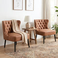 chairus Tufted Faux Leather Armless Accent Chairs Set of 2, Brown PU