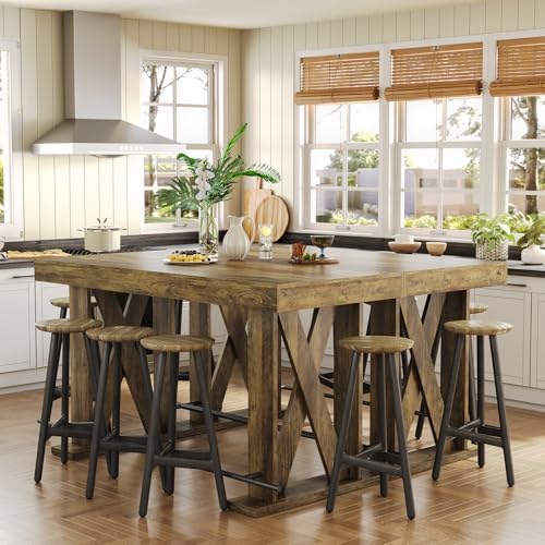 LITTLE TREE 63" Bar Table, Pub Table with Metal Footrest (Rustic Brown,2)