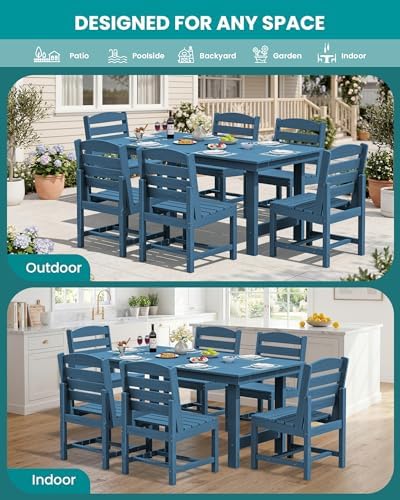 SERWALL HDPE Outdoor Dining Furniture, Outdoor Dining Set for 10, Blue
