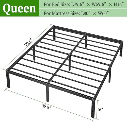 Metal Platform Bed Frame Queen Size, 16 Inch Height with Heavy Duty Steel Support, No Box Spring Needed, Easy Assembly and Underbed Storage,Black