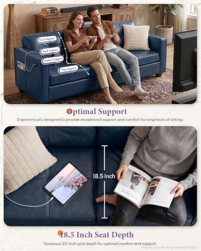 65'' Faux Leather Loveseat with USB, 2 Seater Couch for Small Space